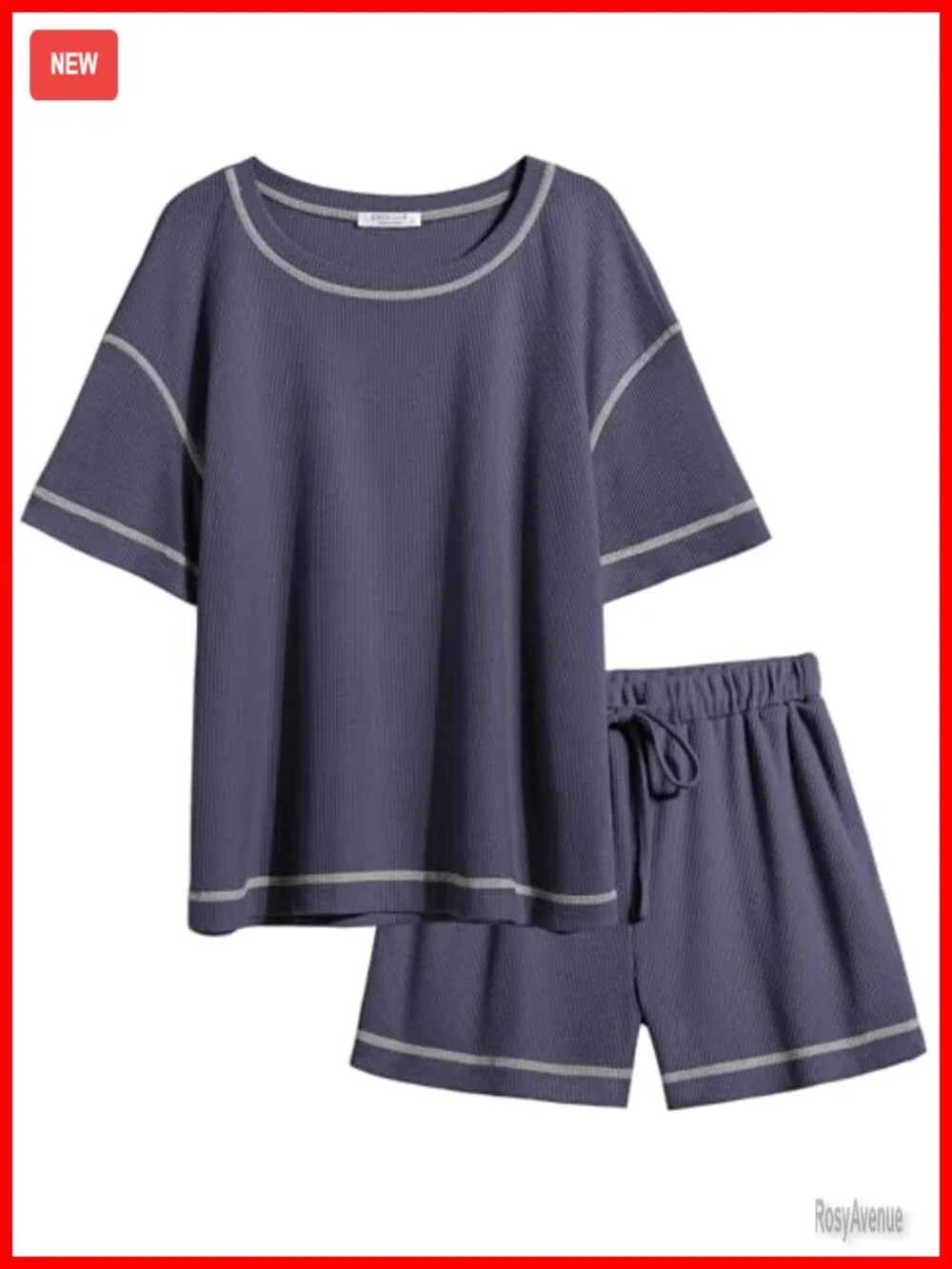Waffle Knit Two Piece Lounge Set, Soft Matching Outfits, Shorts Set with Pocket